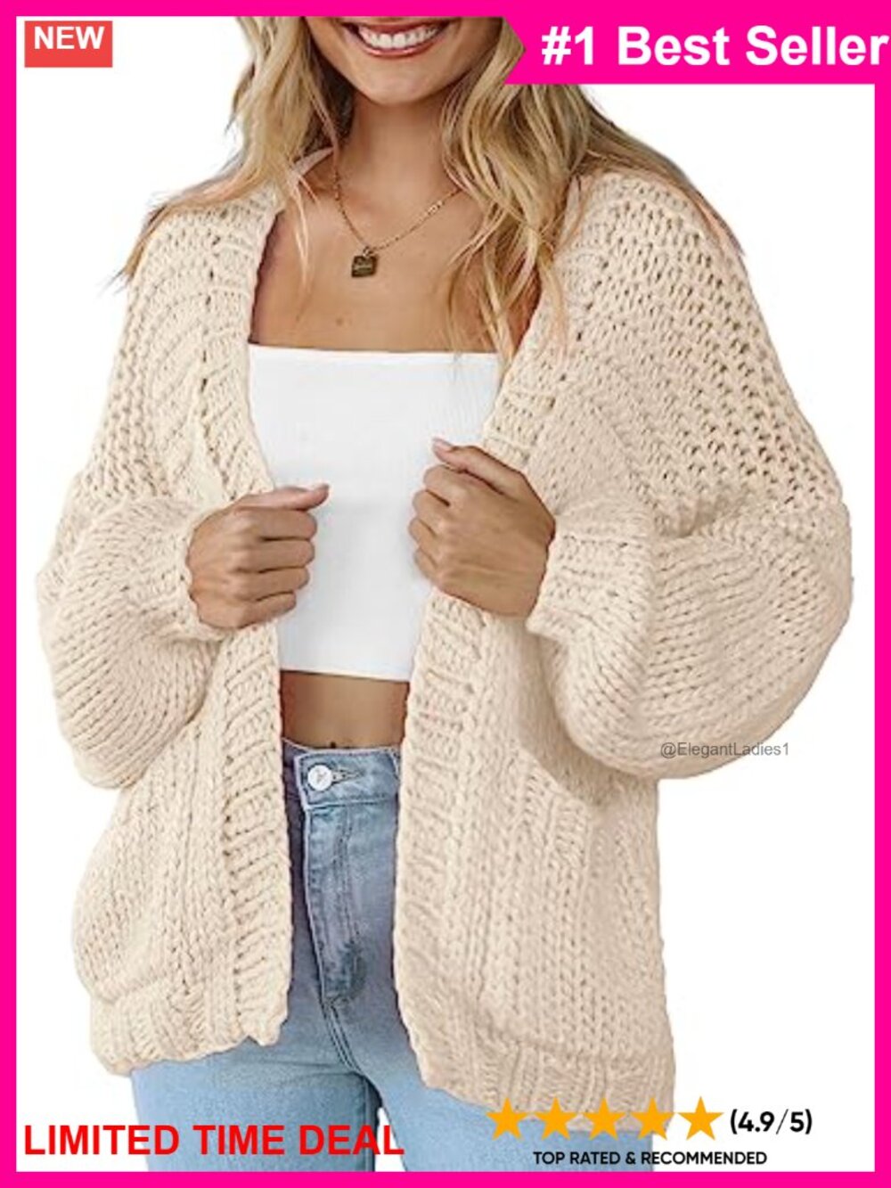Women's Soft Pocketed Open Front Cable Knit Cardigan Lightweight Sweater